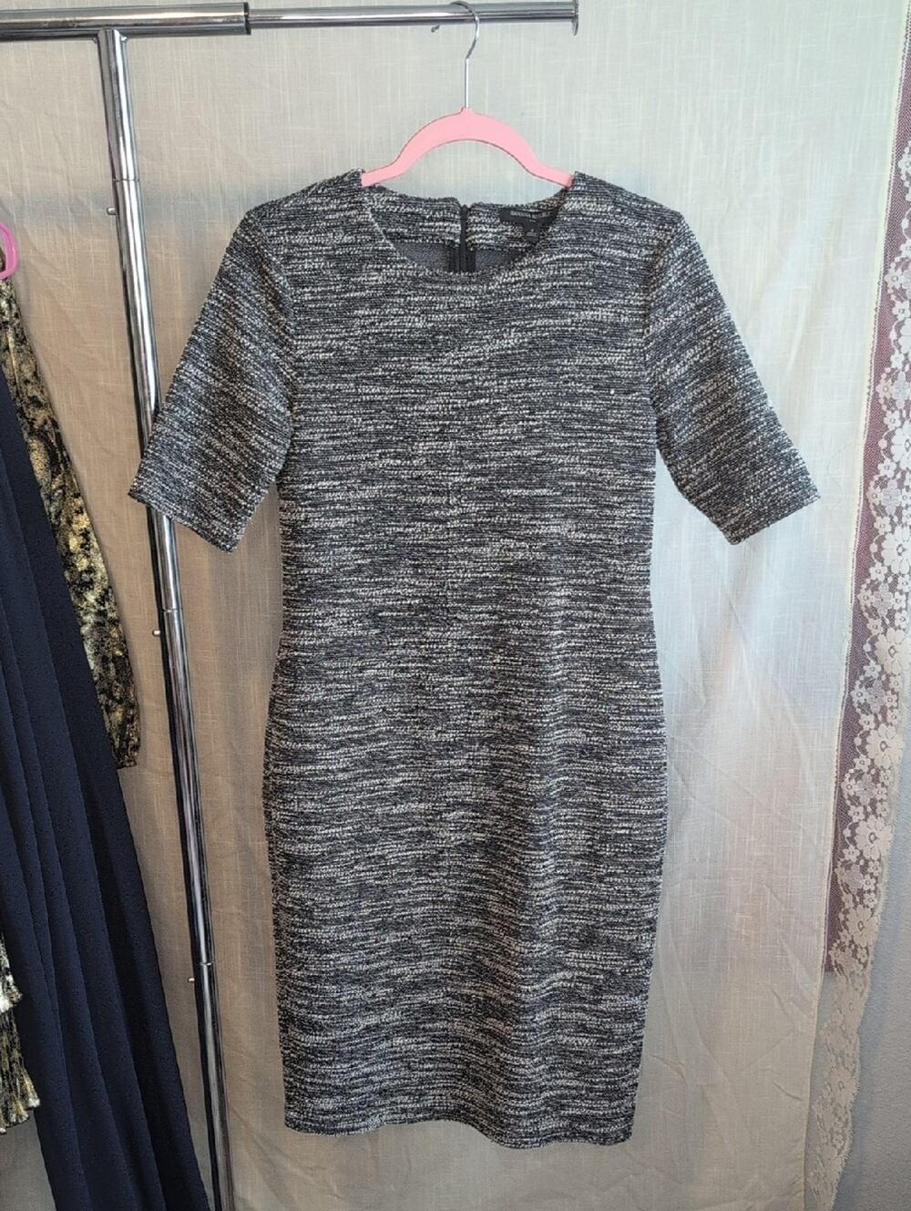 Black & White Tweed Midi Dress
